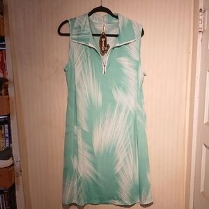 Shoreline Mint Green and White Sleeveless Zip-Front Dress